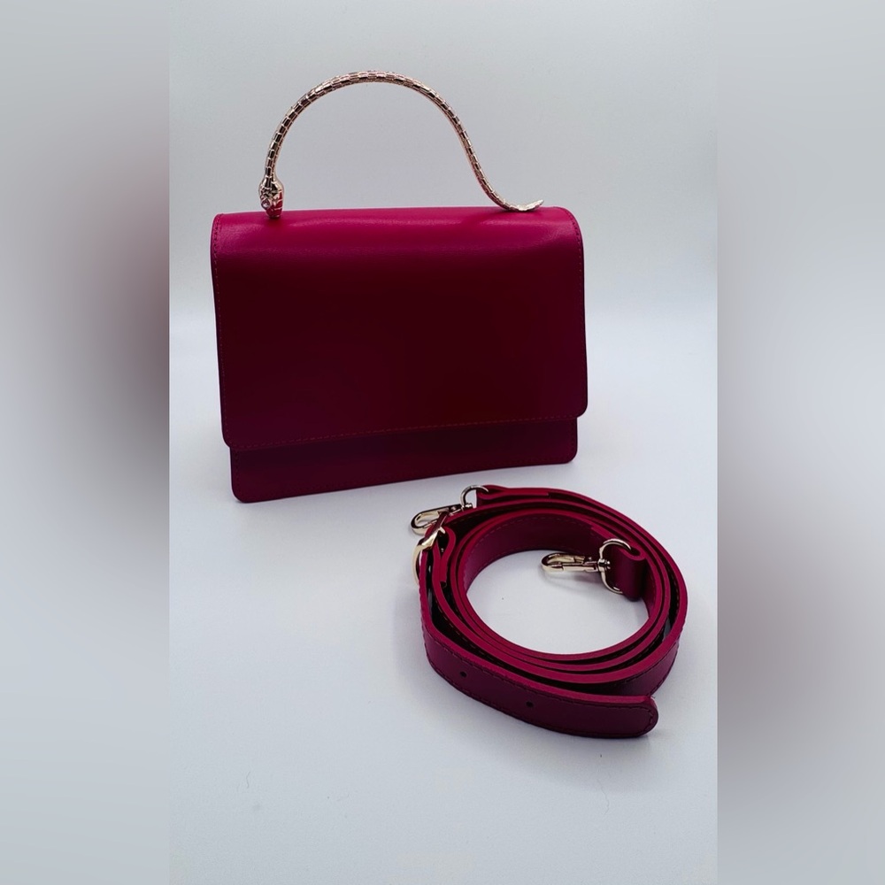 Divina Firenze Red & Gold Leather Snake Serpent Crossbody Handbag Purse | NWT